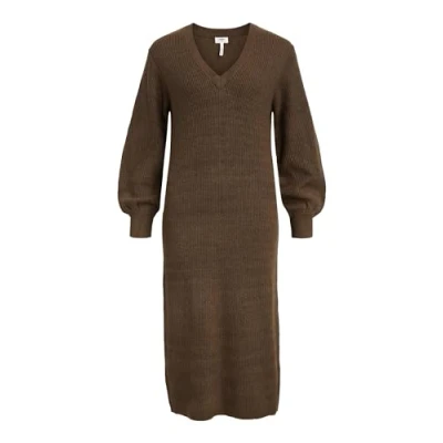 Abbildung von Object Objmalena L S NOOS Strickkleid, Damen, Größe: Small, Dark earth