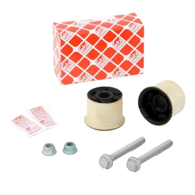 Abbildung von FEBI BILSTEIN 39228 Querlenkerlager mit Mutter, Schraubensatz Vorderachse links, hinten, rechts Gummi VOLKSWAGEN: Fox Schrägheck, Eos