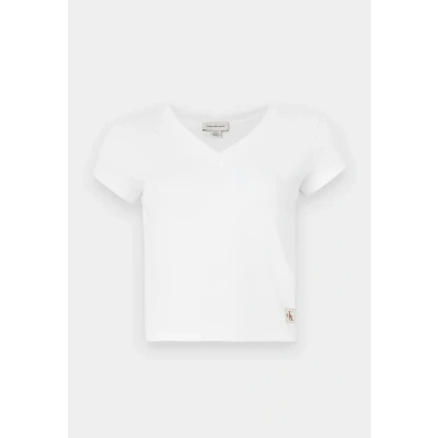 Abbildung von Calvin Klein Jeans Woven Label V NECK TEE Tshirt basic, Damen, Größe: 3XS, Brilliant white
