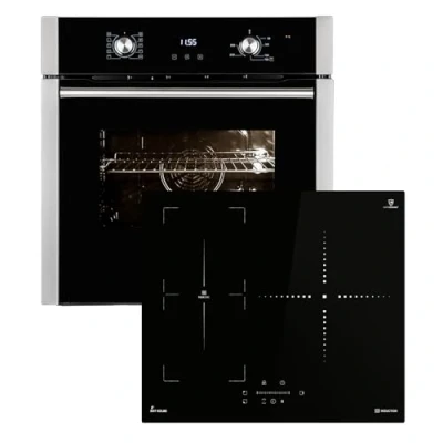 Abbildung von Autarkes Herdset 60cm Einbaubackofen EB8005ED 59cm Induktionskochfeld IND5903SP Pizzafunktion Grill Umluft Heißluft Automatik Timer 2 fach Wärmeschutzverglasung SET8005IND593SP