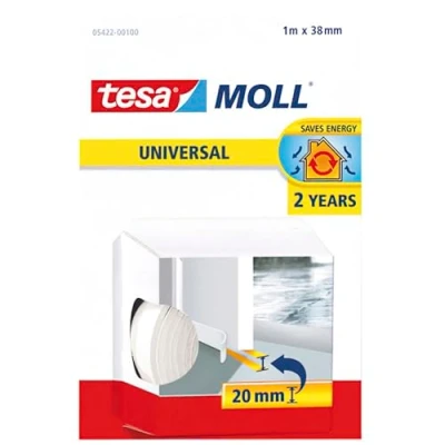 Abbildung von tesa Türbodendichtung tesamoll UNIVERSAL Türdichtung 1 m : 38 mm 20 mm, (Packung, St), Zugluftstopper energiesparend einfache Montage weiß