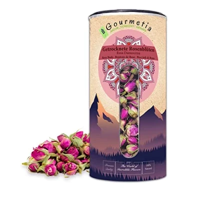 Abbildung von Gourmetia Rosenblüten Rosentee 100g, getrocknete Rosenknospen von Rosa Damascena in Premium Qualität 100 Gramm
