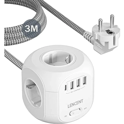 Abbildung von LENCENT 4 Fach Steckdosenleiste Steckdosenwürfel Mehrfachsteckdosen 8 in 1 Cube Steckdose Steckerleiste mit 3 USB, Typ C, USB Mehrfachstecker Meter Geflochtenem Kabel für Wandsteckdose