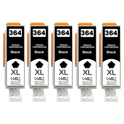 Abbildung von 5er Multipack nur Black Druckerpatronen kompatibel für HP 364XL 364 Patronen Deskject 3520 3070A Photosmart 5510 5515 5520 5525 7510 7520 6510 6520 b110a b109a Officejet 4620 4622