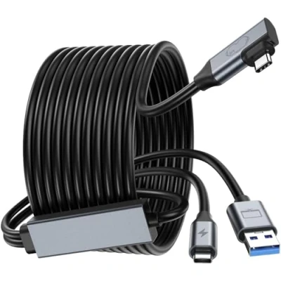 Abbildung von GlasFlength Link Kabel mit Ladeanschluss 5m, kompatibel Oculus Meta Quest 3s, 3 2 1 Pro und Pico 4, PC Steam VR Zubehör, High Speed 2.5Gbs USB C Datenkabel