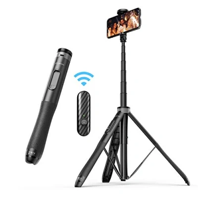 Abbildung von ATUMTEK 130 cm Selfie Stick, Stativ, Stick mit strapazierfähigem Aluminium und rutschfesten Füßen, TikTok Smartphone Stativ für iPhone Android, Fotografie, Reisen, Live Streaming, Schwarz