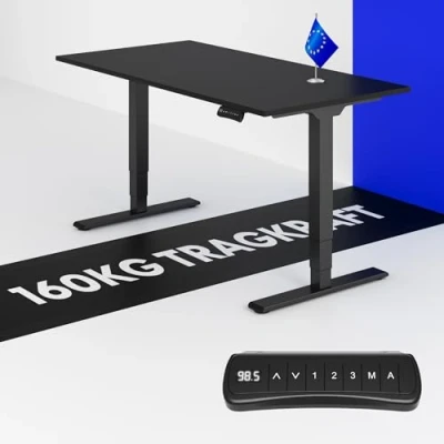 Abbildung von FLEXISPOT Höhenverstellbarer Schreibtisch Made in EU Einteilige Tischplatte 160x80 cm Höhenverstellbar Elektrisch mit Dual Motor &amp; 3 Hub Säulen 160kg Tragfähigkeit(schwarz)