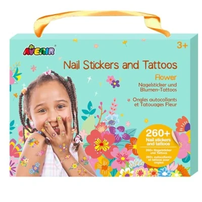 Abbildung von Kreativ Set Nagelsticker &amp; Tattoos, Motiv: Blumen, temporäre Aufkleber für Kinder ab 3 Jahren