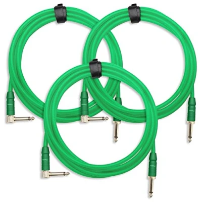 Abbildung von 3x Pronomic Trendline INST A 3NG Klinkenkabel 3m (Professionelles Gitarren /Instrumentenkabel, 6,3mm Klinke, 24 Karat vergoldet, flexibler und robuster Außenmantel, inkl. Kabelklette) grün