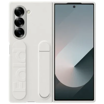 Abbildung von Samsung Galaxy Z Fold6 Backcover aus Silikon mit Ständer Weiß
