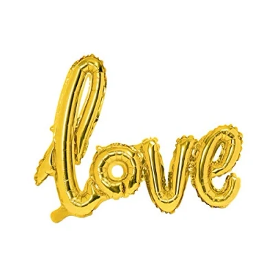 Abbildung von PartyDeco Folienballon Love Liebe Aufschrift in Gold Dekoration für Valentinstag Verlobung Hochzeit Ballon Hel Air Größe ca. 73x59 cm Ballongirlande
