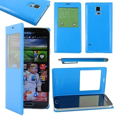Abbildung von ebestStar kompatibel mit Samsung Galaxy S5 Mini Hülle SM G800 G800F G800H Etui Sichtfenster Handyhülle, Kunstleder Wallet Case + Stift, Blau