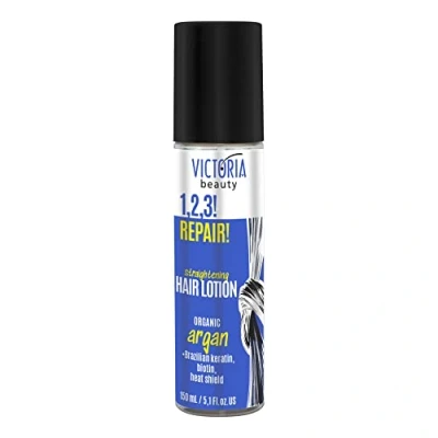 Abbildung von Victoria Beauty Keratin Haarlotion für dauerhafte Haarglättung, Haarserum geschädigtes Haar mit Bio Arganöl und Biotin, Hair Straightening Lotion, repariert die Haarschäden, 150ml