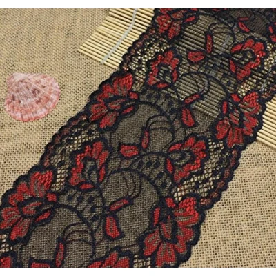 Abbildung von Yulakes 5 Yards Rot und Schwarz Spitzenborte Spitzenband Zierband Stretch Spitze Blume Borte Hochzeit lace Trim Deko Band,Handwerk, Schleifband 15cm Breite