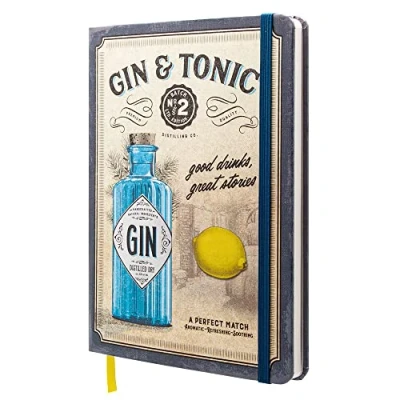 Abbildung von Nostalgic Art Retro Notizbuch, A5, Gin &amp; Tonic Drinks Stories Geschenk Idee für Fans, Bullet Journal dotted, Vintage Design