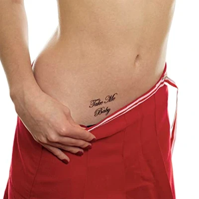 Abbildung von 2 x Take Me Baby Tattoo Schriftzug in schwarz Kinky Fetish Temporary (2)