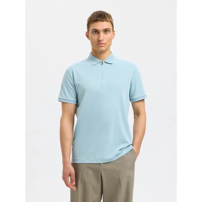 Abbildung von Selected Homme Slhfave ZIP Poloshirt, Herren, Größe: Large, Winter sky