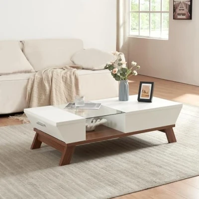 Abbildung von en.casa Couchtisch, »Ljusdal« 120 x 55 33 cm Weiß / Walnuss Optik