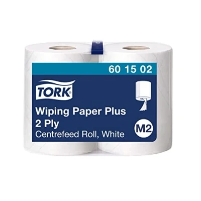 Abbildung von Tork 601502 Starke Mehrzweck Papierwischtücher für das M2 Innenabrollung Spendersystem / 2 lagiges stabiles Papier in Weiß mit Quick Dry Funktion, x 125 Meter