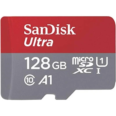 Abbildung von SanDisk Ultra 128GB Imaging microSDXC Speicherkarte + SD Adapter bis zu 100 MB/Sek, Class 10, U1, A1,Grau, Rot, Weiß