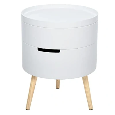 Abbildung von HOMCOM Nachttisch rund Beistelltisch Sofatisch mit 2 Stauräume Couchtisch frei kombinierbar Wohnzimmer Holz Weiß Ø38 x 48,3 cm