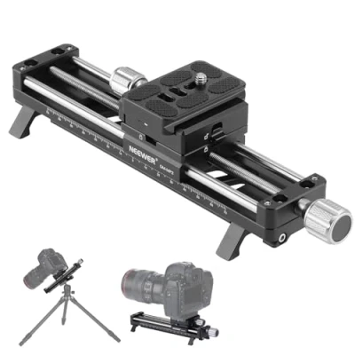 Abbildung von NEEWER 140mm Makro Fokussierschiene, Slider mit 360 Drehung, 4 Wege Verriegelung, einziehbare Füße, Acra Typ QR Platte, 1/4&quot; und 3/8&quot; Schraube für Makrofotografie im Nahbereich, GM MP2