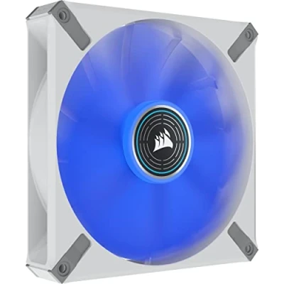 Abbildung von Corsair ML140 LED ELITE, 140mm PWM Lüfter mit weißer Rahmen (CORSAIR AirGuide Technologie, Magnetschwebelager, Bis zu 1.600 U/min, acht helle LEDs, Geräuscharm, Hoher Luftstrom) Einzelpackung Blau