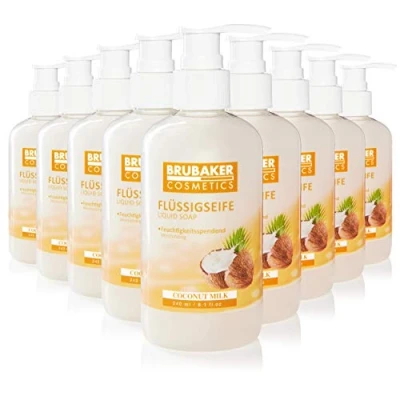 Abbildung von BRUBAKER Cosmetics 10er Pack Handwaschlotion Flüssigseife Kokosnuss 10 x 240 ml im praktischen Spender reinigt sanft und spendet Feuchtigkeit für hygienisch saubere Hände