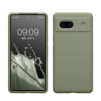 Abbildung von kwmobile Hülle kompatibel mit Google Pixel 7a Silikon Handy Case Handyhülle weiche Oberfläche kabelloses Laden Graugrün
