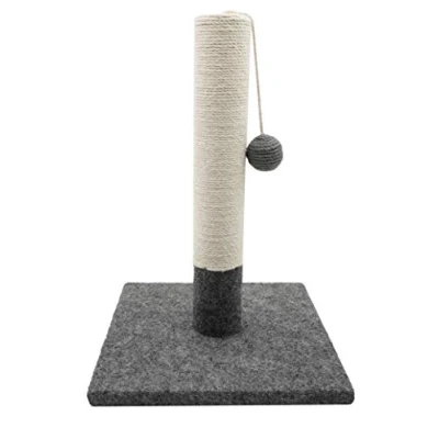 Abbildung von Tyrol Kratzsäule für Katze 42 cm Kratzstamm aus Jute und Widerstandsfähigem Stoff mit Plüschball Kratzbaum Klein in Modernem Design, Grau Weiß Stabile Basis 30x30 Katzen Zubehör
