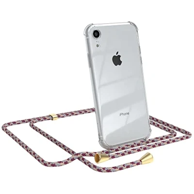 Abbildung von EAZY CASE Handykette kompatibel mit iPhone XR Handyhülle Umhängeband, Handykordel Schutzhülle, Silikonhülle, Hülle Band, Stylische Kette für Smartphone, Bordeaux Camouflage