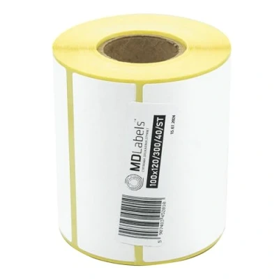 Abbildung von MDlabels Weiße Thermo etiketten auf Rolle 100x120mm 300 Stück permanent haftend, für Barcode, Thermische