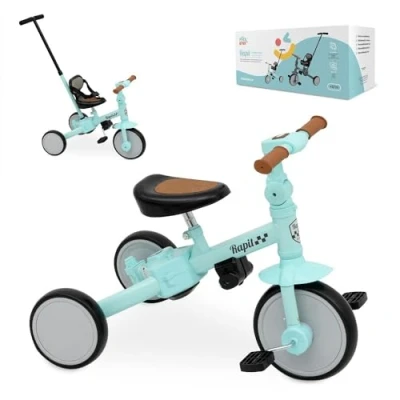 Abbildung von Dreirad ab 1 Jahr mit Schubstange Evolution Interbaby bis 5 Jahren Vom zum Fahrrad Oder Ohne Pedale Anpassungsfähig und Wandelbar Grüne Farbe