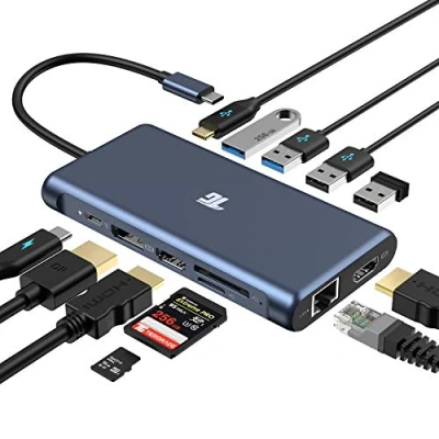 Abbildung von USB C Hub, Adapter, Tiergrade 12 in 1 Triple Display Adapter mit Dual 4K HDMI, DisplayPort, 100 W PD 3.0, RJ45 Ethernet, A Anschlüsse, TF/SD Kartenleser für MacBook und Typ Laptops