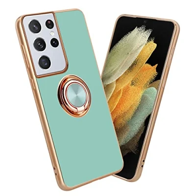 Abbildung von Cadorabo Hülle kompatibel mit Samsung Galaxy S21 Ultra Schutzhülle TPU Silikon Case Ring Design Kameraschutz Slim Kratzfest Gummi Rundumschutz für in Türkis