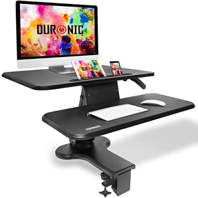 Abbildung von Duronic DM05D13 Computertisch Workstation 64 x 46 cm mit Tastaturablage Schreibtischaufsatz höhenverstellbar 12 bis 42 Stehpult zum festklemmen an Tischkante Sitz Steh Schreibtisch 8 kg