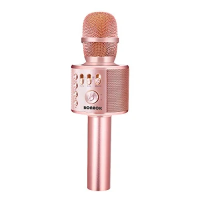 Abbildung von BONAOK Drahtloses Bluetooth Karaoke Mikrofon, Tragbares 3 in 1 Handmikrofon Geburtstagsgeschenk Home Party Lautsprecher für iPhone/Android/iPad/PC/Smartphone (Rose Gold Plus)