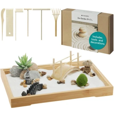 Abbildung von Navaris Dekofigur Mini Zen Garten Kit Miniatur Sand mit Zubehör Deko (1 St)