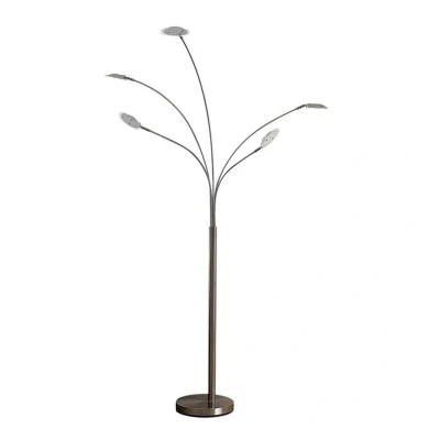 Abbildung von Lindby LED Stehlampe Anea, Leuchtmittel fest verbaut, warmweiß, Modern, Metall, Glas, nickel matt, weiß gefrostet, 5 flammig, inkl.