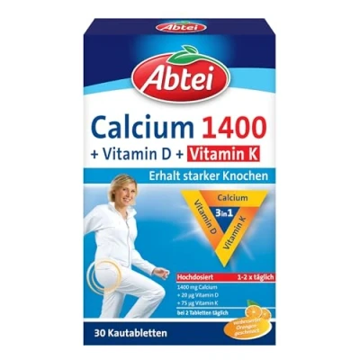 Abbildung von Abtei Calcium 1400 + D K hochdosiert Mit Vitamin und Zum Erhalt gesunder Knochen Muskelfuktion Orangengeschmack, 30 Kautabletten