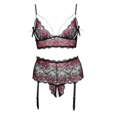 Abbildung von Soft BH plus Straps Slip ouvert, komplett aus 2 farbiger Blütenspitze