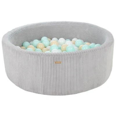 Abbildung von Bällebad Bällepool Bällebecken Spielbecken Kordsamt Bezug 200 Bälle rund ⌀90 cm (Farbe des Pools/der Bälle: grau/weiß, cappuccinofarben, mint)