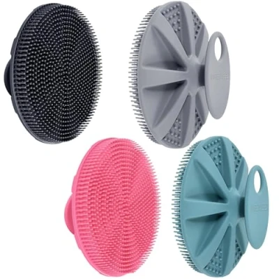 Abbildung von INNERNEED Körperschrubber aus weichem Silikon in Lebensmittelqualität, Duschbürste, Handreinigungsbürste für die Haut, sanftes Peeling und guter Schaum, (Set) Dunkelgrün+Rosa+Grau+Schwarz