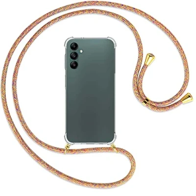 Abbildung von mtb more energy® Handykette kompatibel mit Samsung Galaxy A14 5G Rainbow/Gold Smartphone Hülle zum Umhängen Anti Shock Full TPU Case