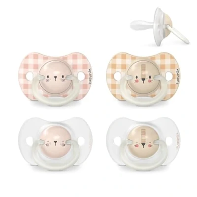 Abbildung von Suavinex, 4er Set Night&amp;Day Schnuller für Babys von 6 18 Monaten, Leuchtend im Dunkeln Babyschnuller, mit Physiologischem Sauger SX Pro aus Silikon, Symmetrisch, Rosa, Beige