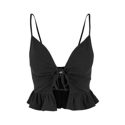 Abbildung von Urban Classics Waffle Ruffle Top, Damen, Größe: 3XL, Black
