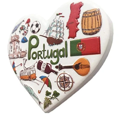 Abbildung von Wedare 3D Herz Kühlschrankmagnet Tourist Souvenirs Harz Magnet Sticker Kühlschrank Home &amp; Kitchen Dekoration aus China 6.5 x 7 cm Portugal