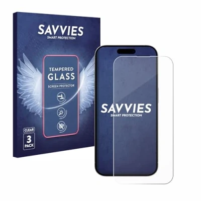 Abbildung von Savvies Panzer Schutz Glas für Apple iPhone 15/15 Pro (3 Stück) 9H Hartglas, Anti Fingerprint, Displayschutz
