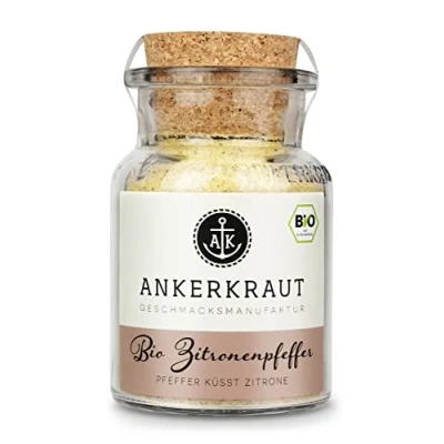 Abbildung von Ankerkraut Bio Zitronenpfeffer, sommerlicher Frische Kick, 85 g im Korkenglas, spritzige Zitrone mit Pfeffer in Qualität, für Fleisch Fisch Gemüse zum Kochen