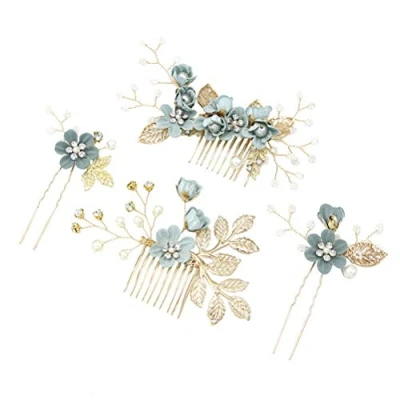 Abbildung von Toyvian 4 stücke Strass haarkämme floral Braut Kopfbedeckung Kristalle Stirnband dekorative Hochzeit abendhaar (grün)